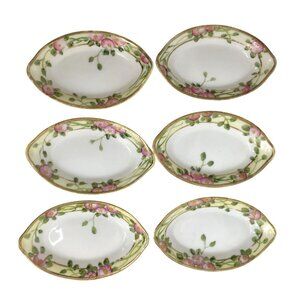 VTG (6) NORITAKE SALT CELLAR DIP Hand Painted Pink Flowers 22 K Gold Trim Nippon